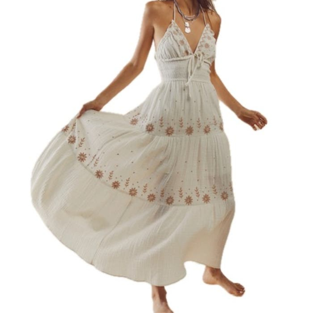 Free People Women's Ivory Real Love Embroidered Maxi Dress Size XL NEW - Picture 4 of 8